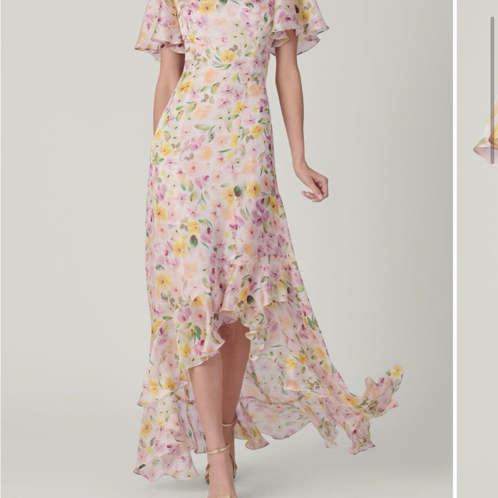 Shoshanna Pastel Floral High-Low Ruffle Maxi Dress